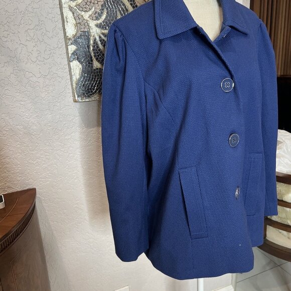 Dialogue Womens Navy Blue Textured Button-Up Decorative Back Buttons size L - Picture 3 of 4